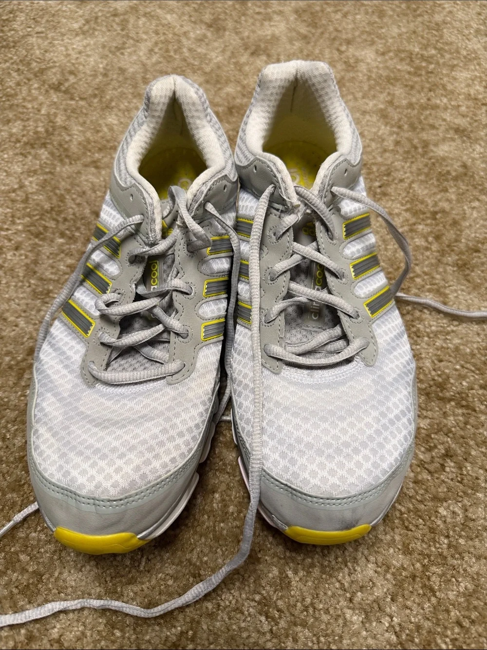 adidas Women's Light Gray and Yellow Athletic Running Shoes
